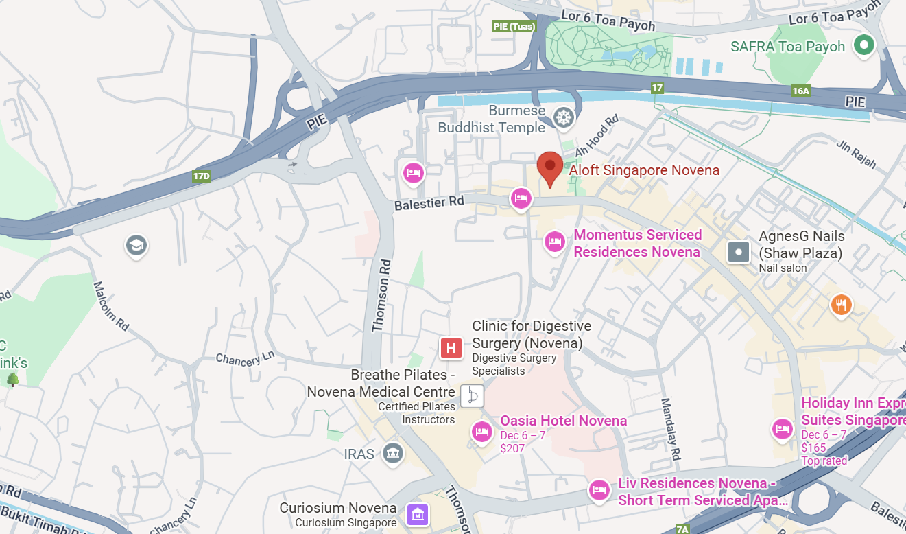 Map preview showing location of Aloft Singapore Novena